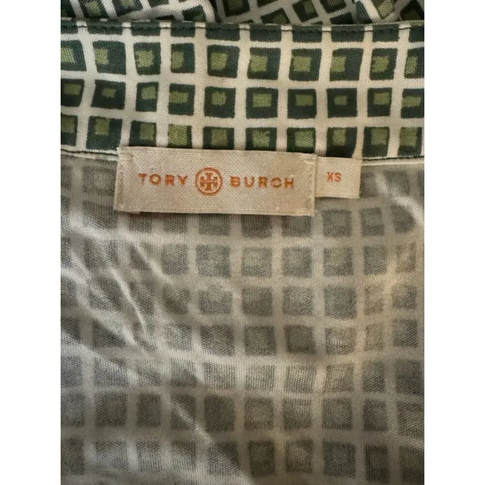 Tory Burch Paris Silk Dress Green Windowpane Double Block Sleeveless XS